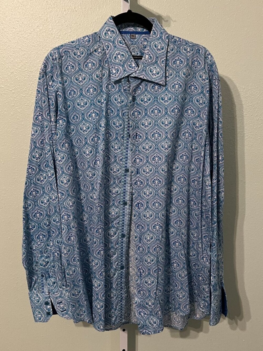 Visconti Blue & White Medallion Print 100% Cotton Long-Sleeve Button-Up SZ XXL